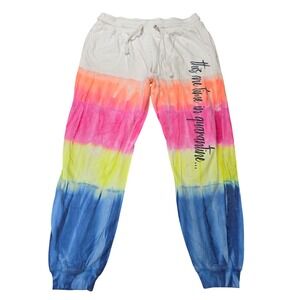 Bloom + Pop Tie Dye Joggers Women's Size L White Multi Color Quarantine Graphic